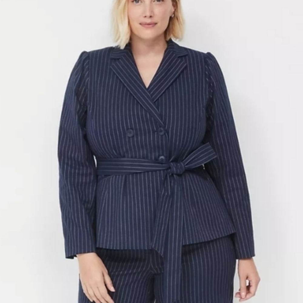 LANE BRYANT Pinstriped Puff Sleeve Blazer, Size 24